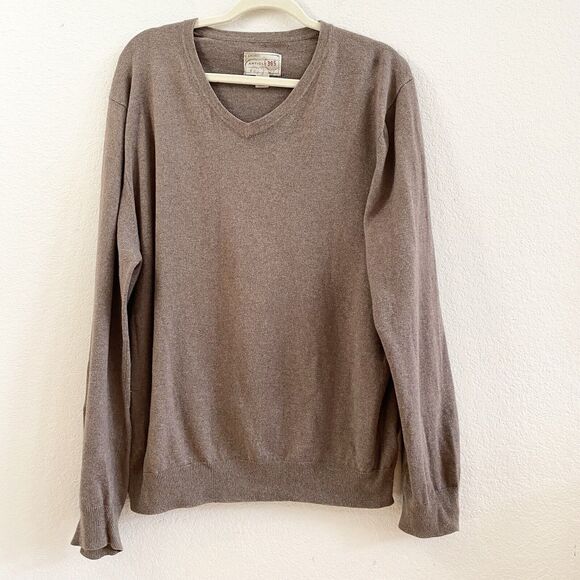 Article 365 Sweater XL Mens Long Sleeve Cotton Cashmere Blend Brown V Neck - Picture 1 of 9